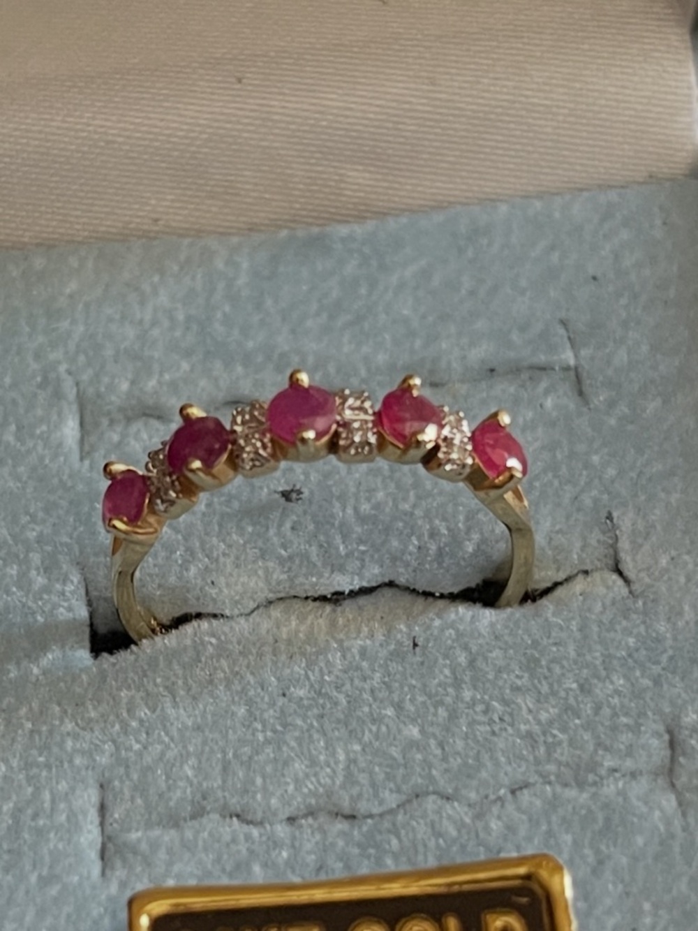 Gold Band Ring with Pink Gem Accents (NWOT)